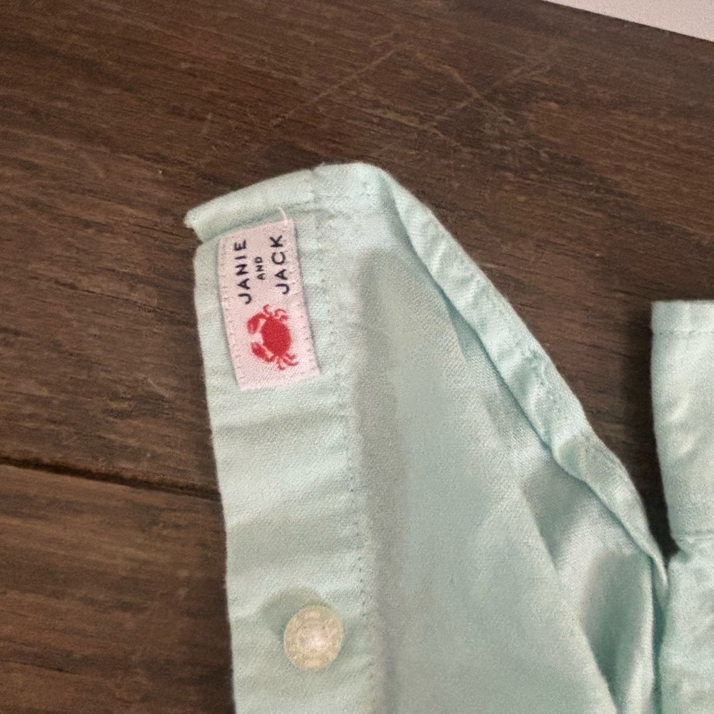 Janie and Jack Mint Green Button-Down Shirt Cotton Spring Little Boys Size 7 - Picture 4 of 5